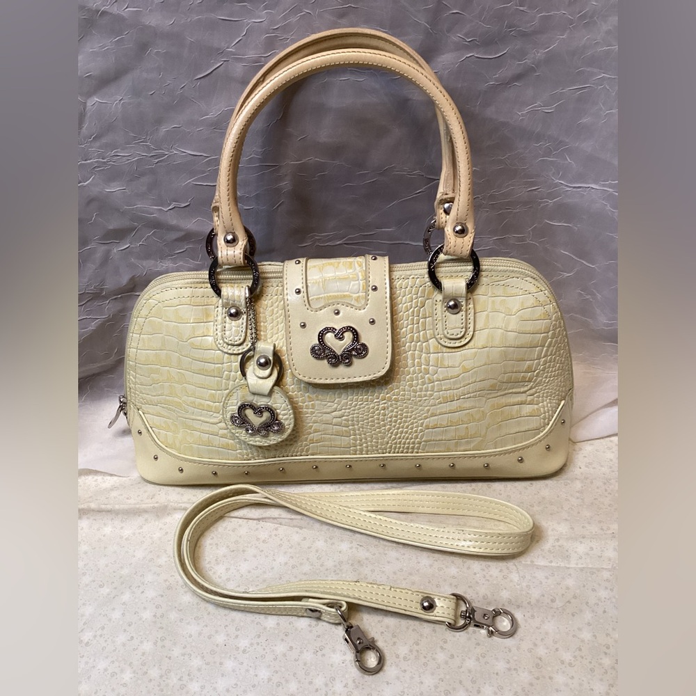 Yellow M.C. Spring Top Handle Satchel with Croc-Embossed Design +Crossbody Strap
